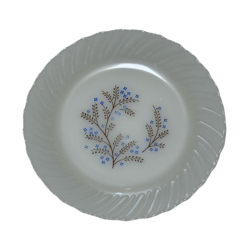 Termocrisa Mexico Milk Glass Blue & Brown Floral Pattern 7" B/B Plate Swirl Edge